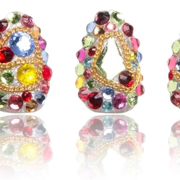 Lovful K21 Press-On Full Crystal Bling Almond Shape Reusable Short Fake Nails - Picture 3 of 6